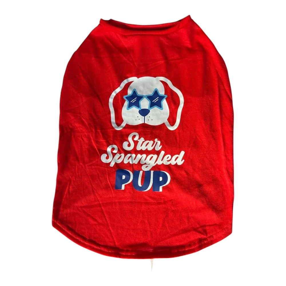 Top Paw Star Spangled Patriotic Pup Dog Tee L